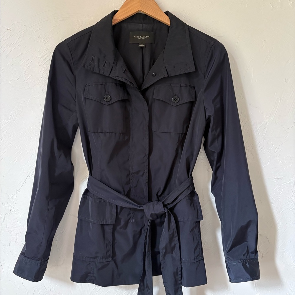 Ann Taylor Navy Tie-Waist Utility Jacket